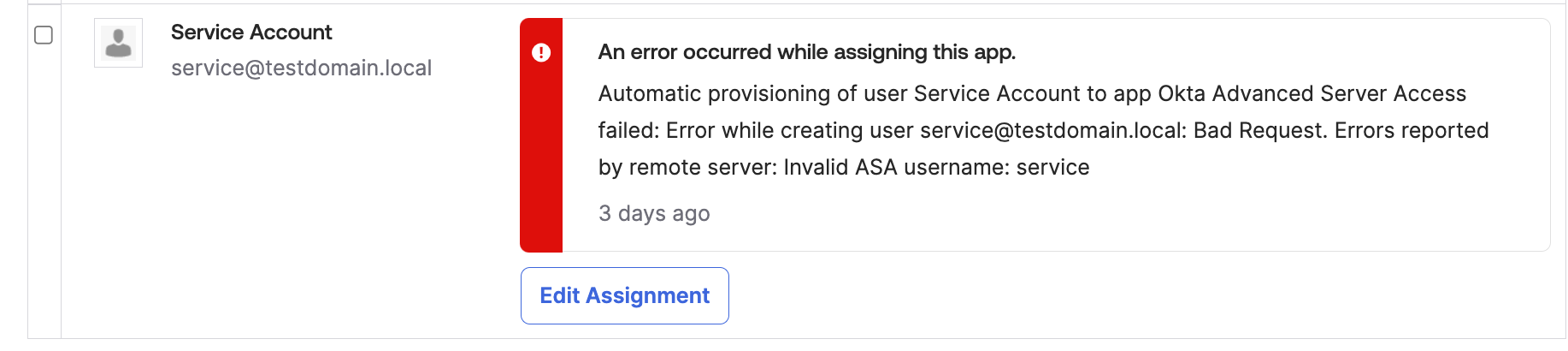 Provisioning Error