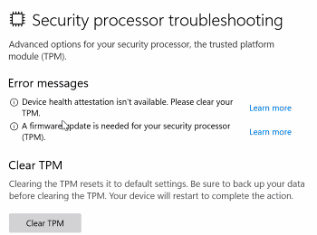Screen shot of example TPM firmware update message