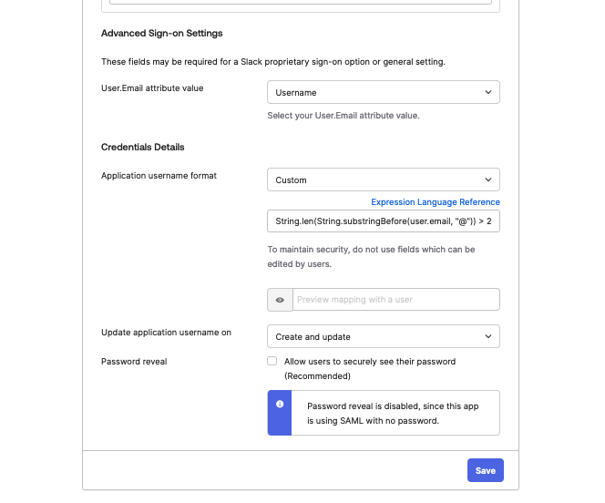 Advanced Sign-on Settings