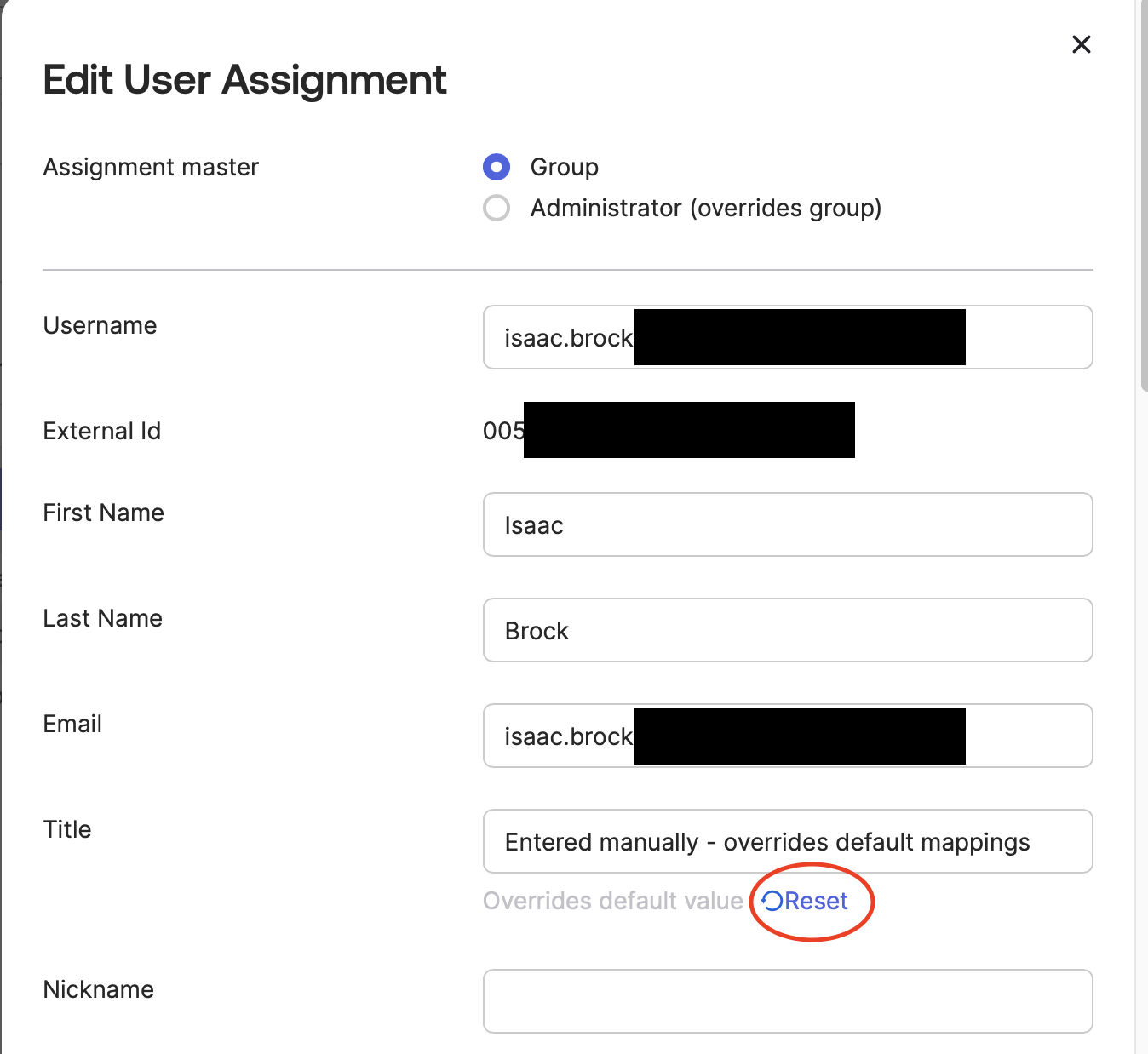 Manually entered attribute