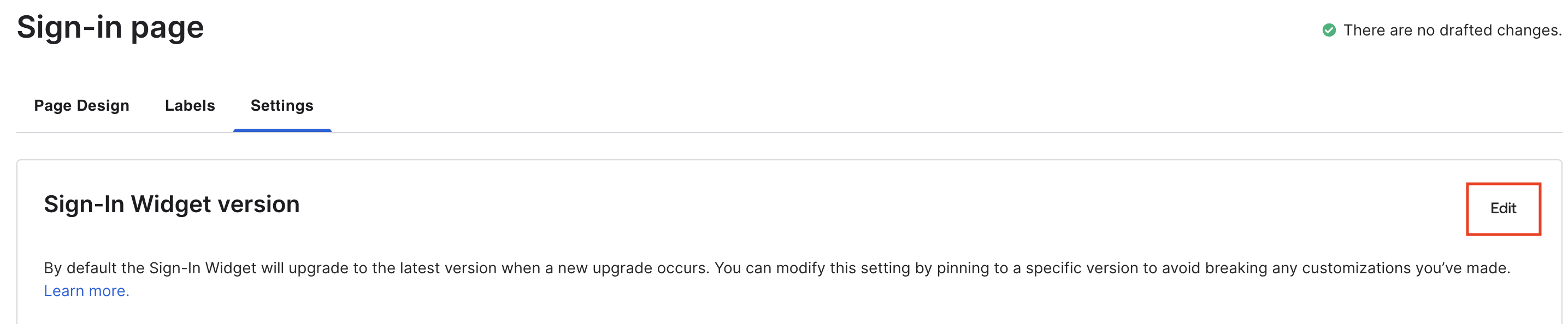 Sign-In Widget&nbsp;version section