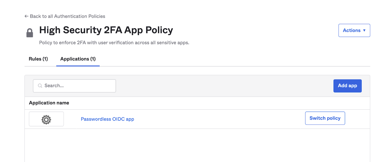 apps assigned to policy