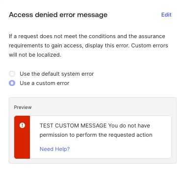 custom error message