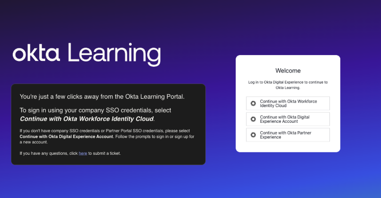 Okta Learning Sign In Screen