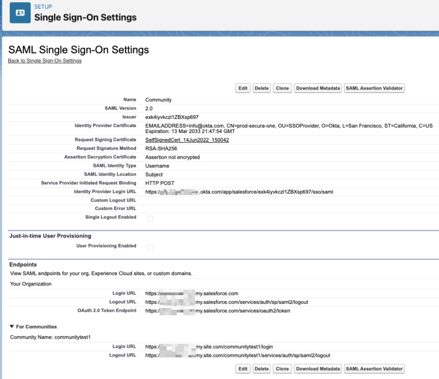SAML Single Sign-On Settings