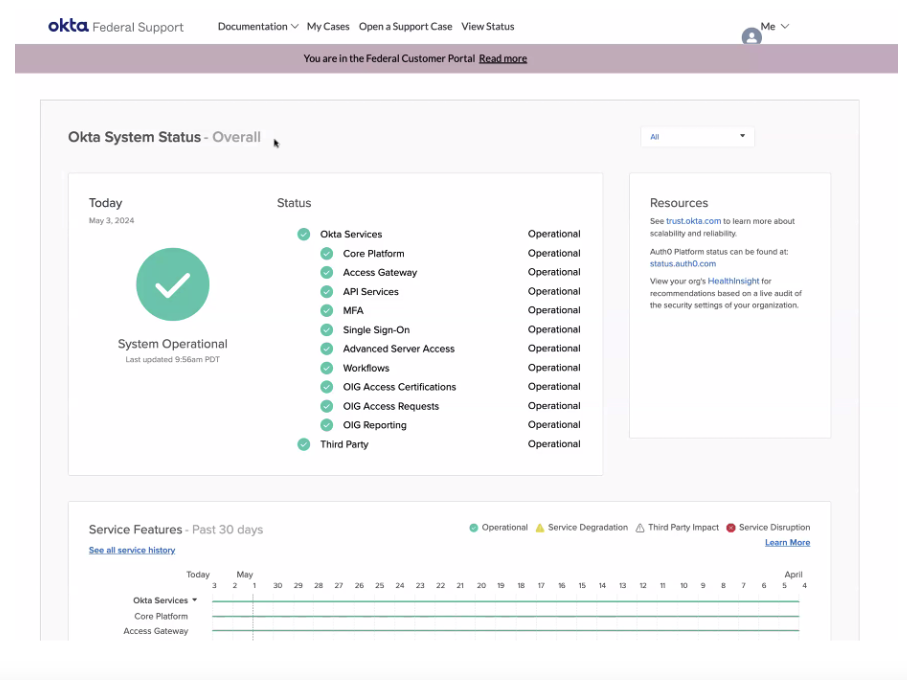Federal Customer System Status