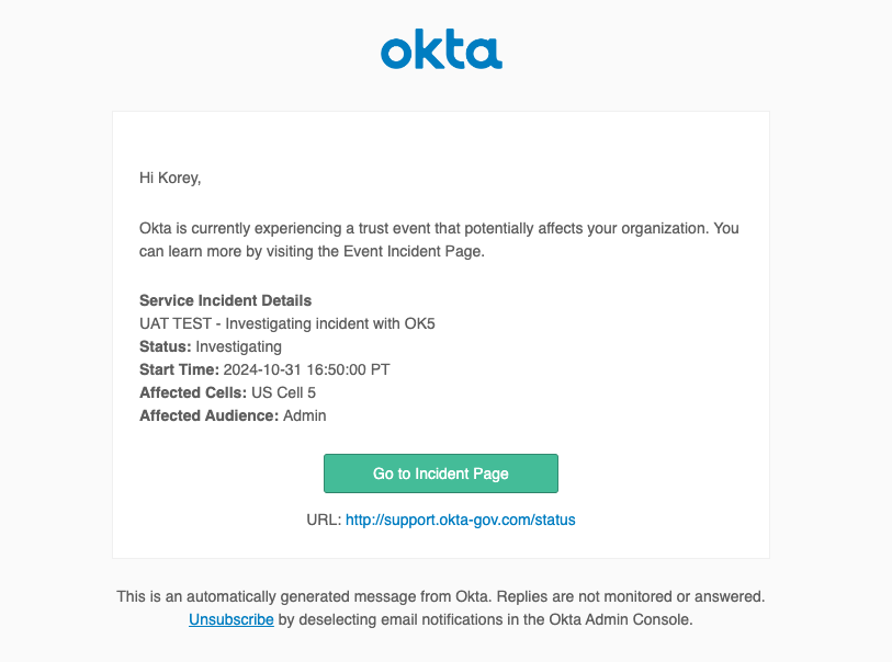 Example of Trust Incident Email