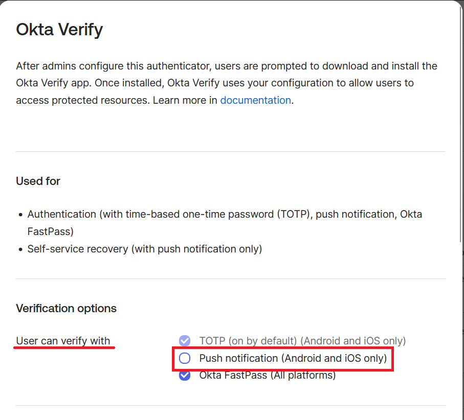 Push Notification option