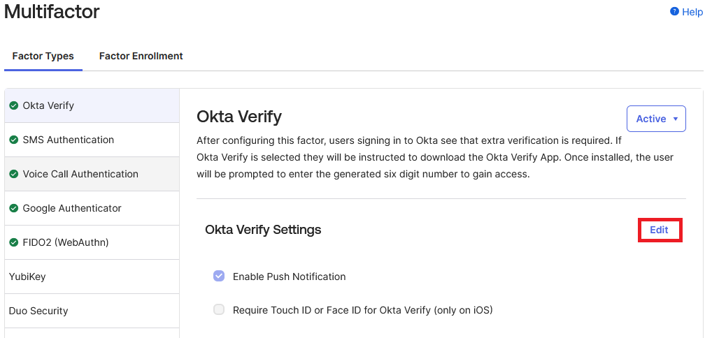 Okta Verify Settings