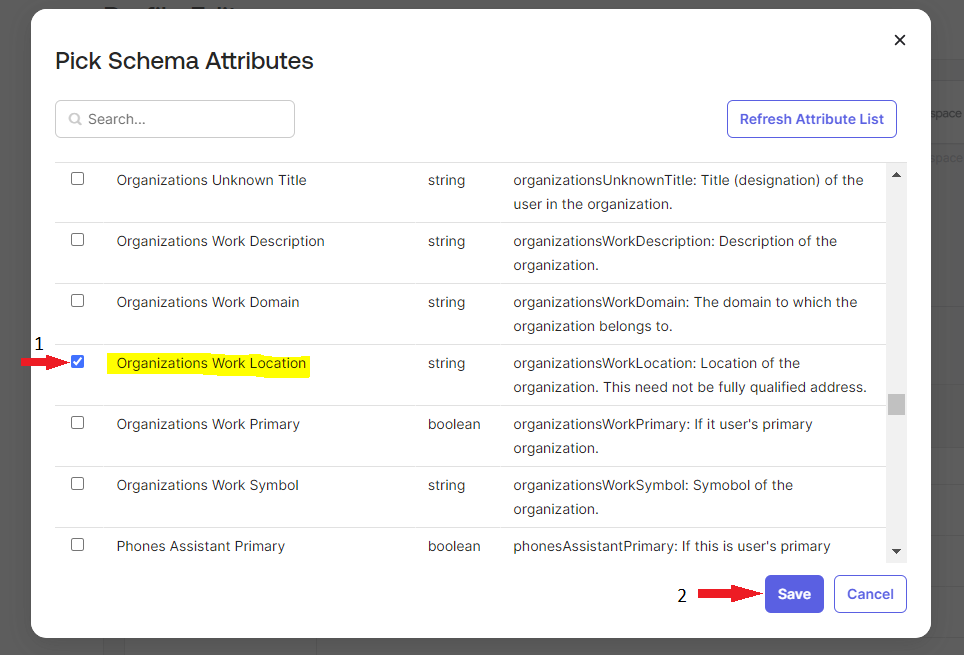 Pick Schema attributes