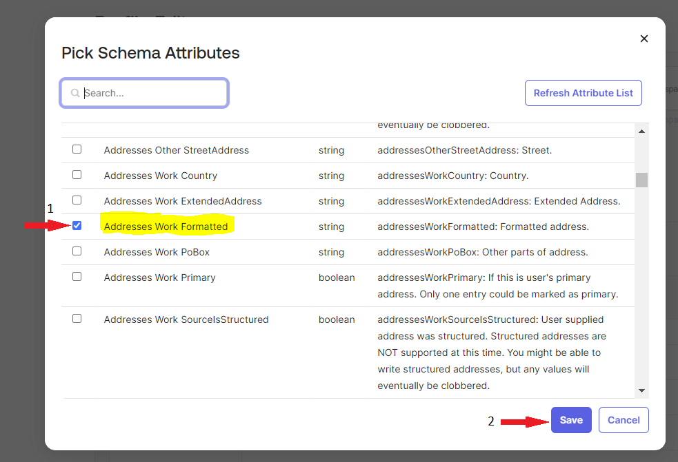 Pick Schema attributes