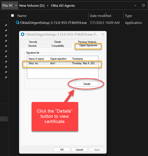 Click Details to view certificate
