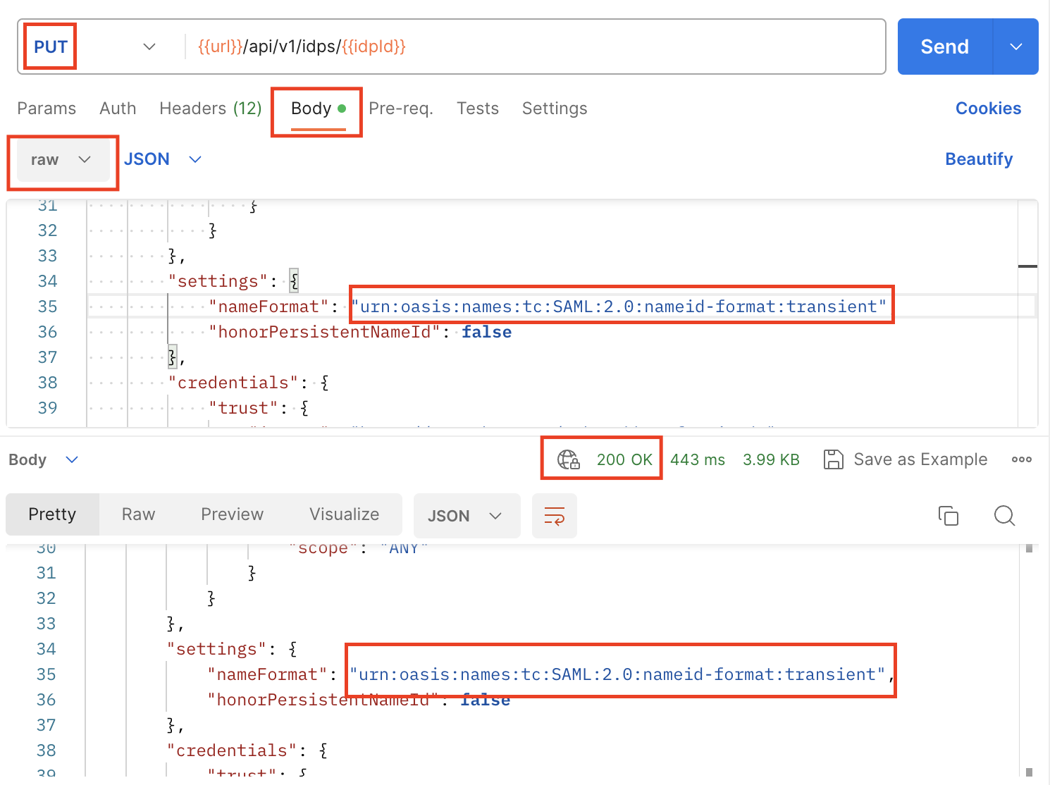 PUT API call to replace the nameFormat