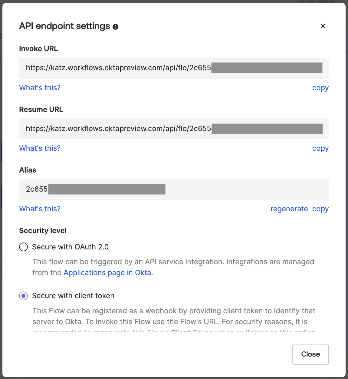 API endpoint settings