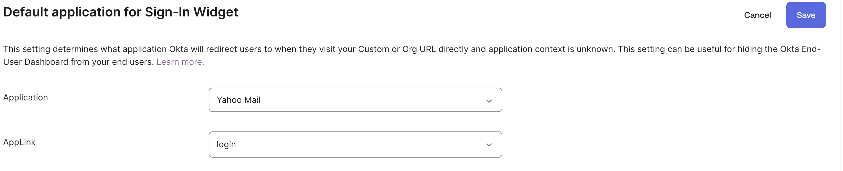 Default app for Sign-in Widget