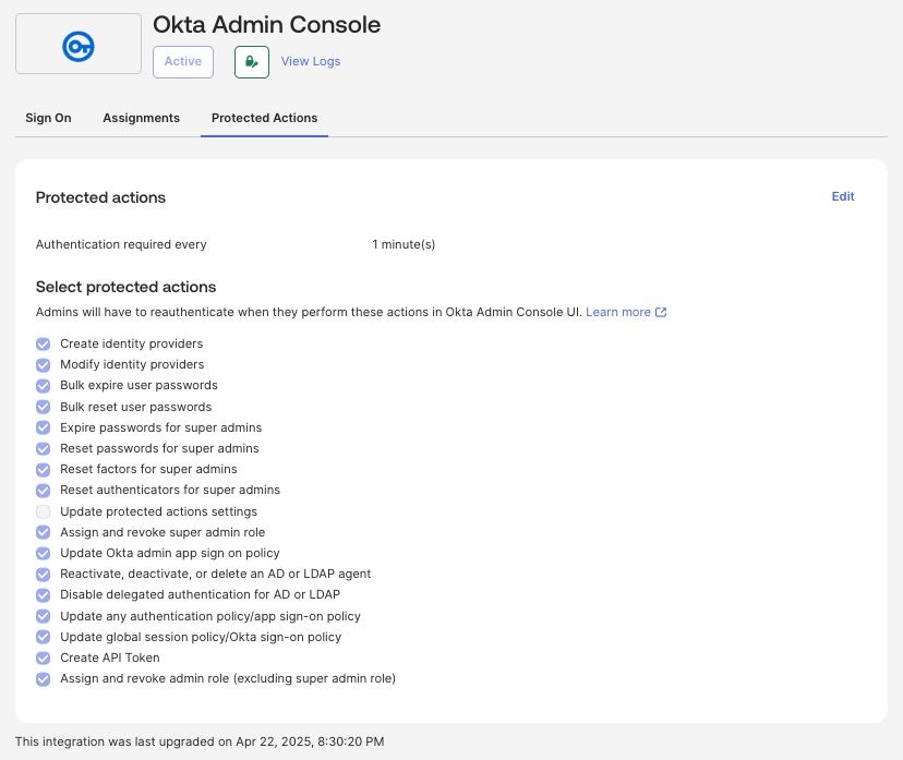 Okta admin console