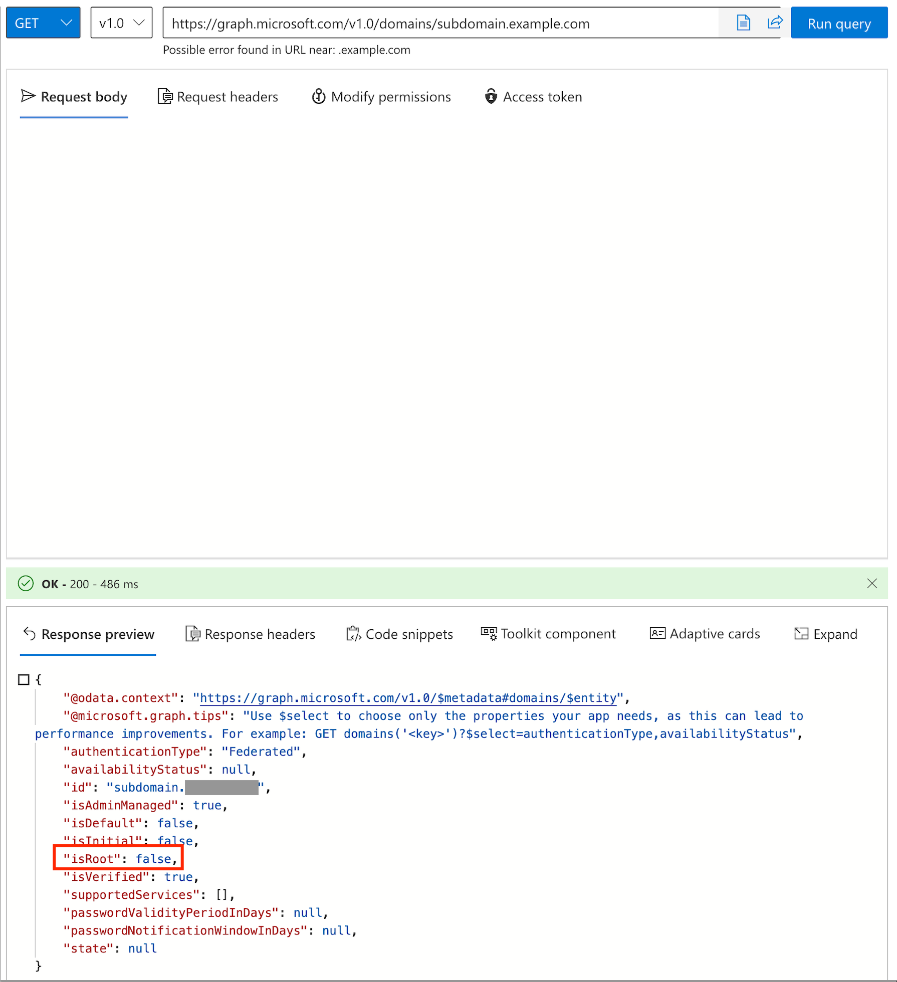 Graph Explorer running a command