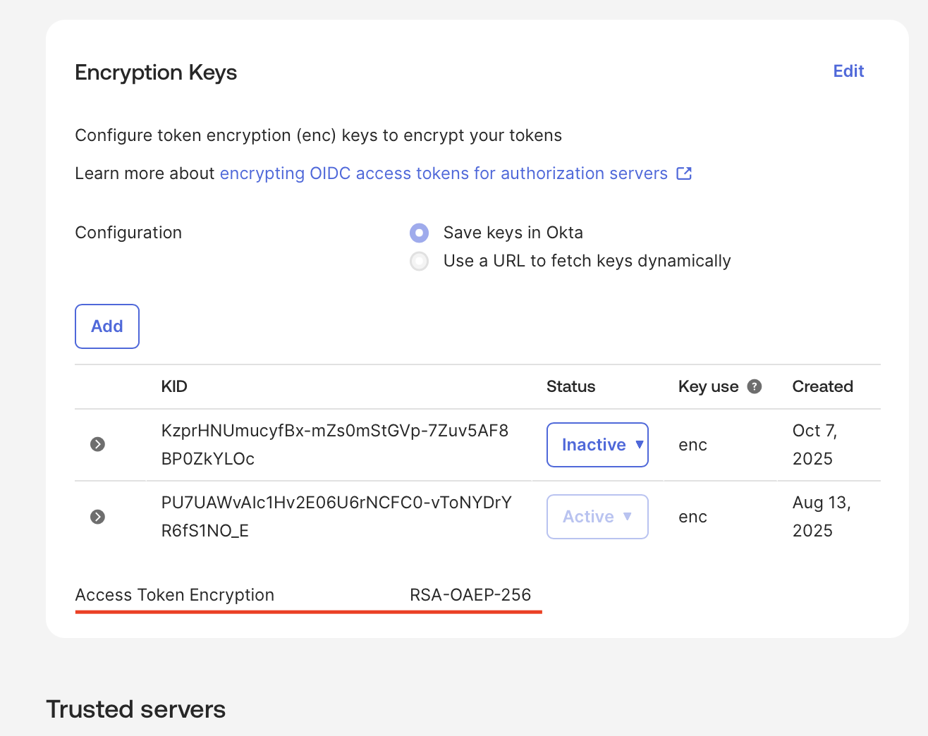 application has enabled Access Token Encryption