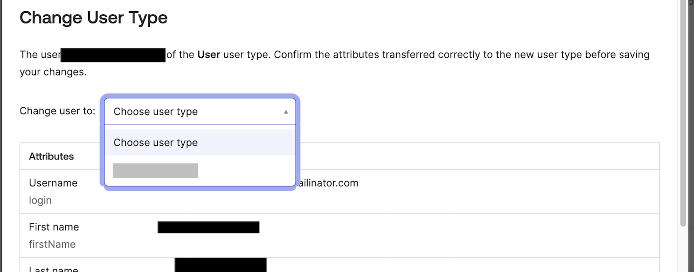 Choose User Type option