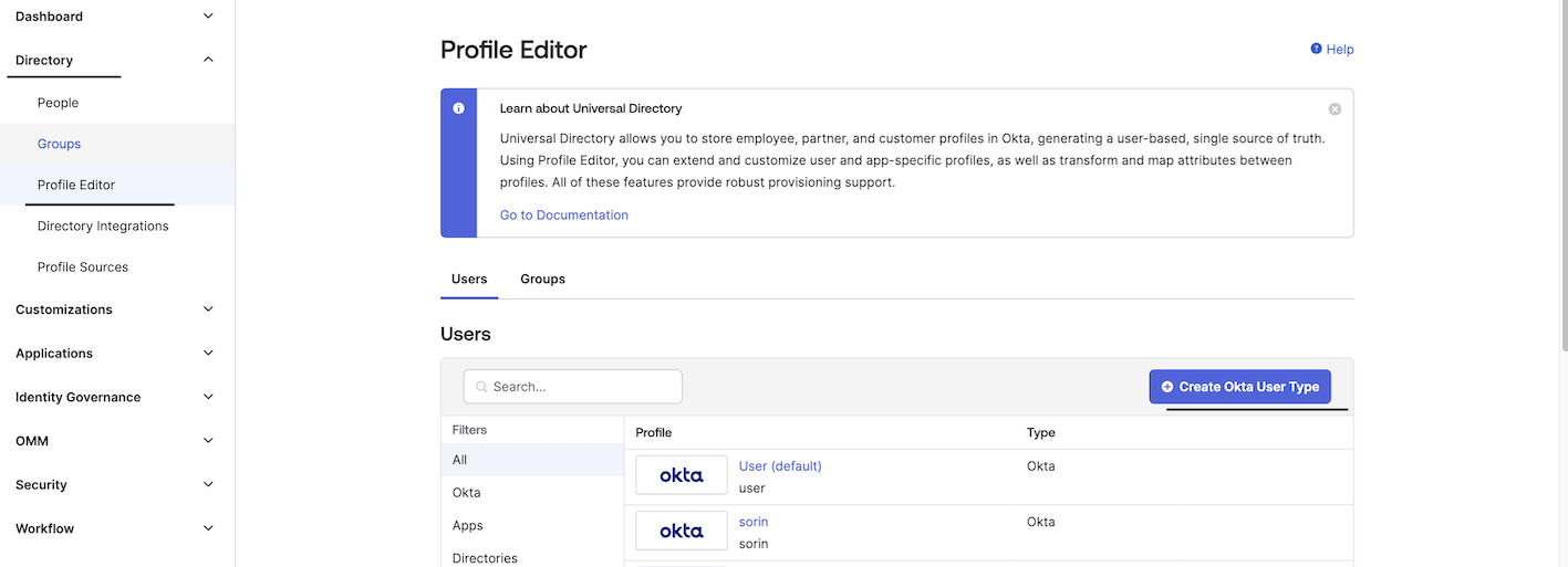 Create Okta User Type