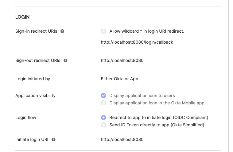 OIDC Application > General > General Settings > Login