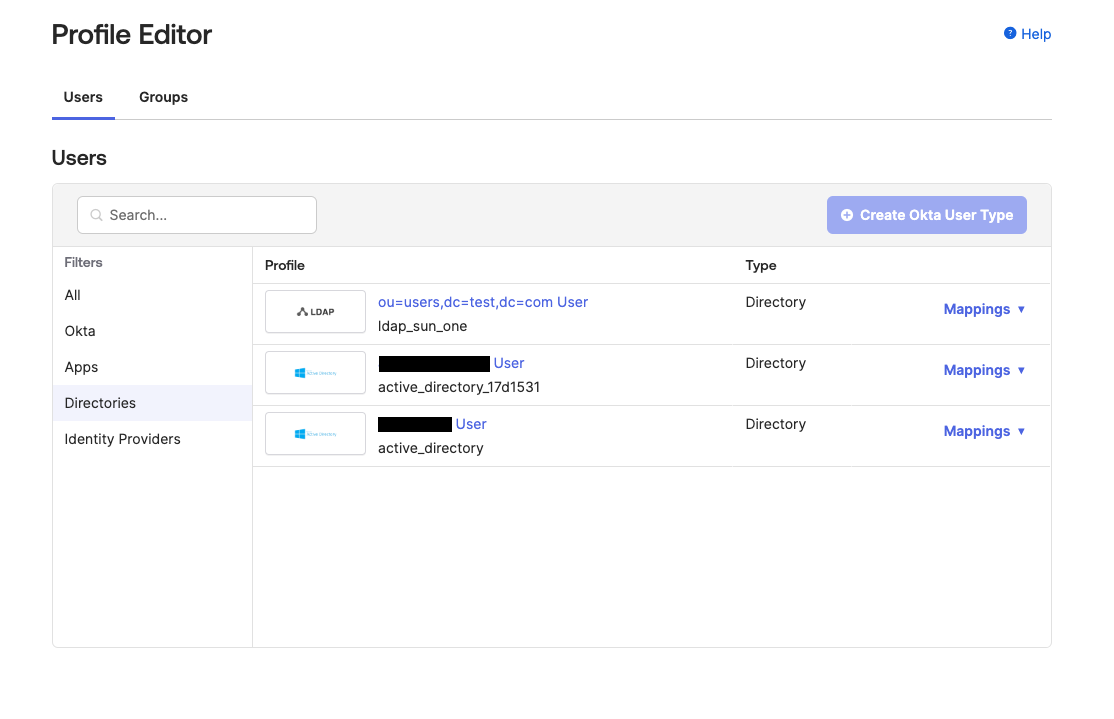 Directory Integrations as seen in Directory > Profile Editor