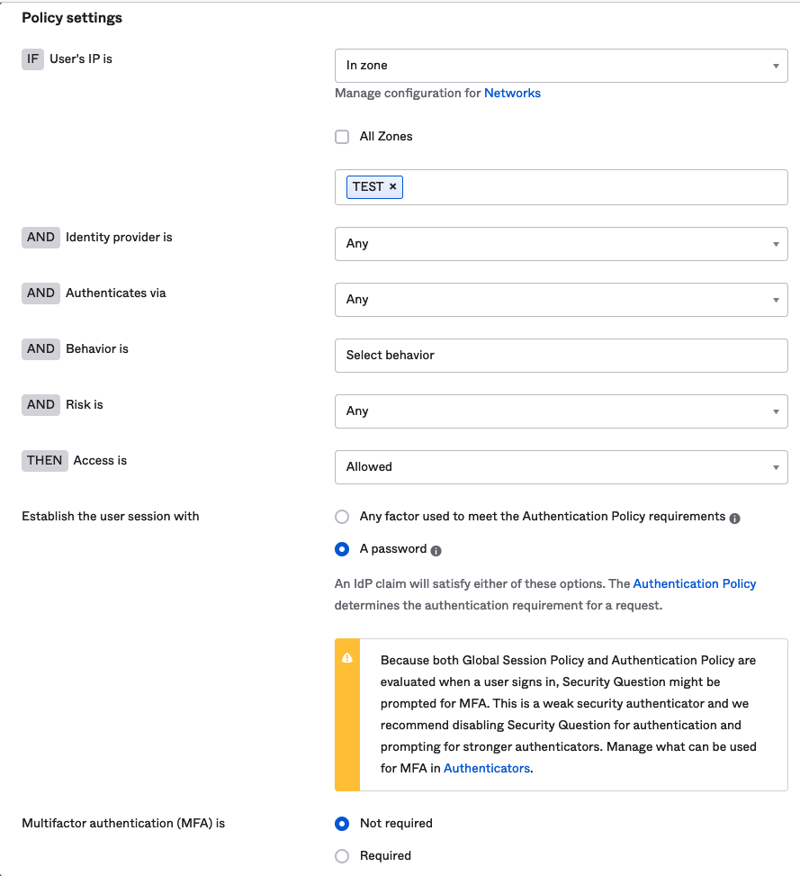 Policy settings