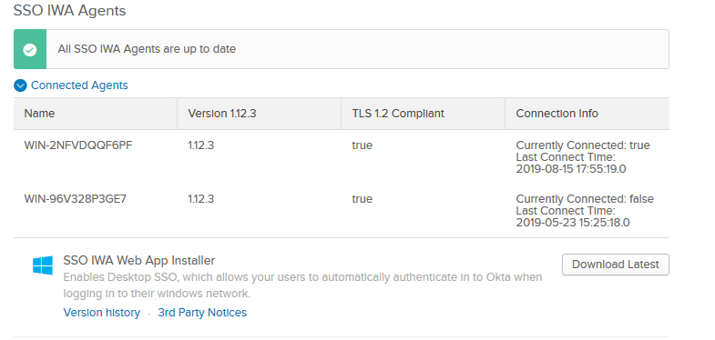 Okta Admin - IWA agent versions