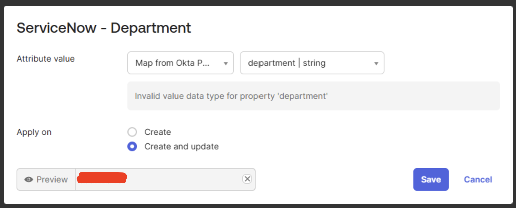 Okta Support - Invalid Value Data Type for Property 'department ...