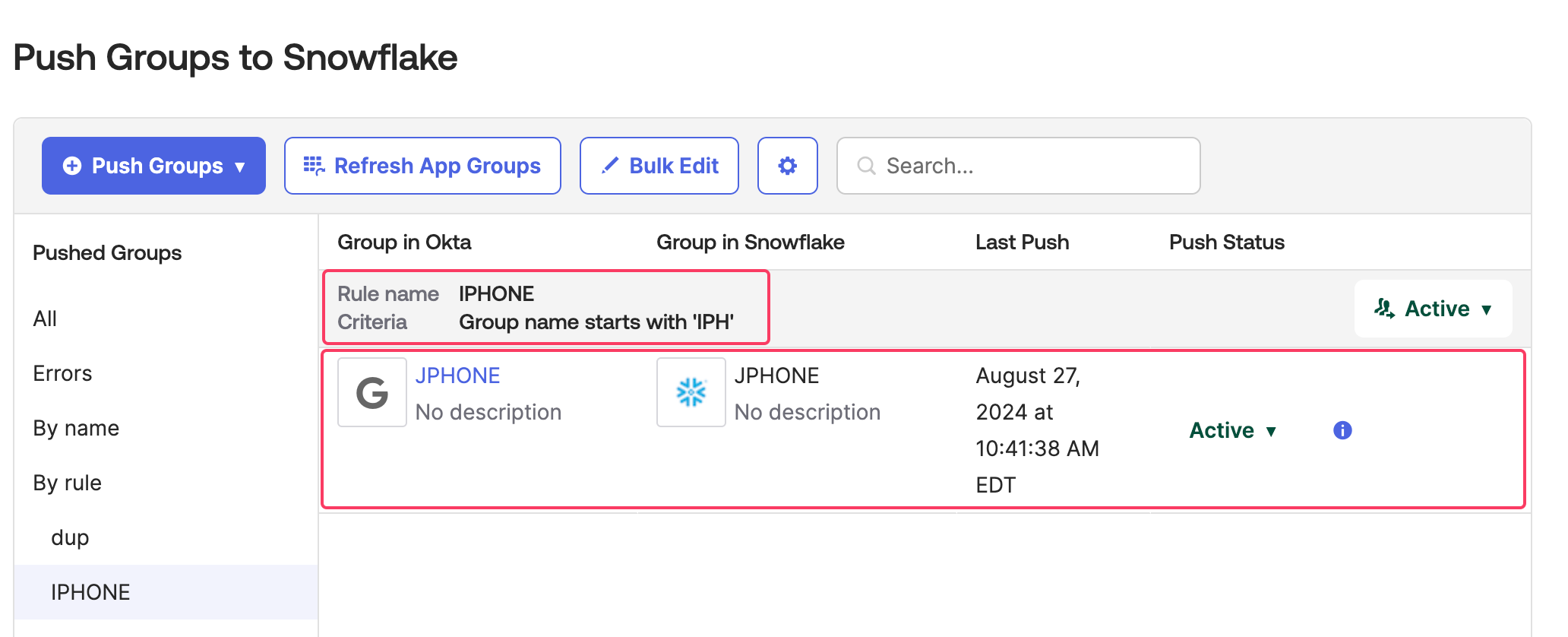 Push Groups to Snowflake