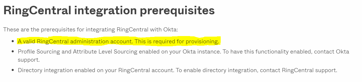 RingCentral integration prerequisites