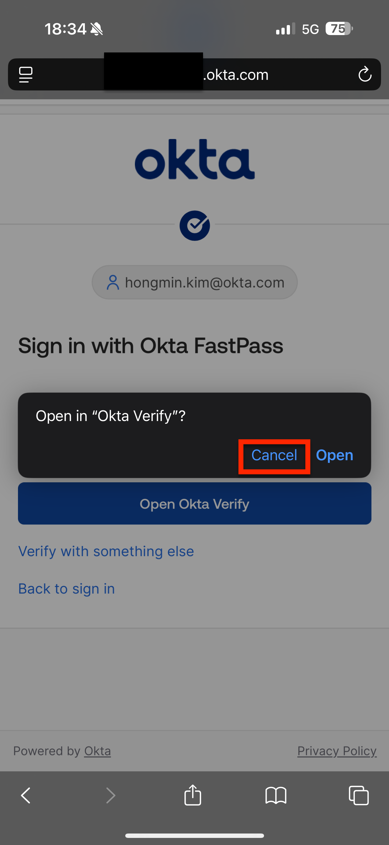 "Opne in Okta Verify" prompt