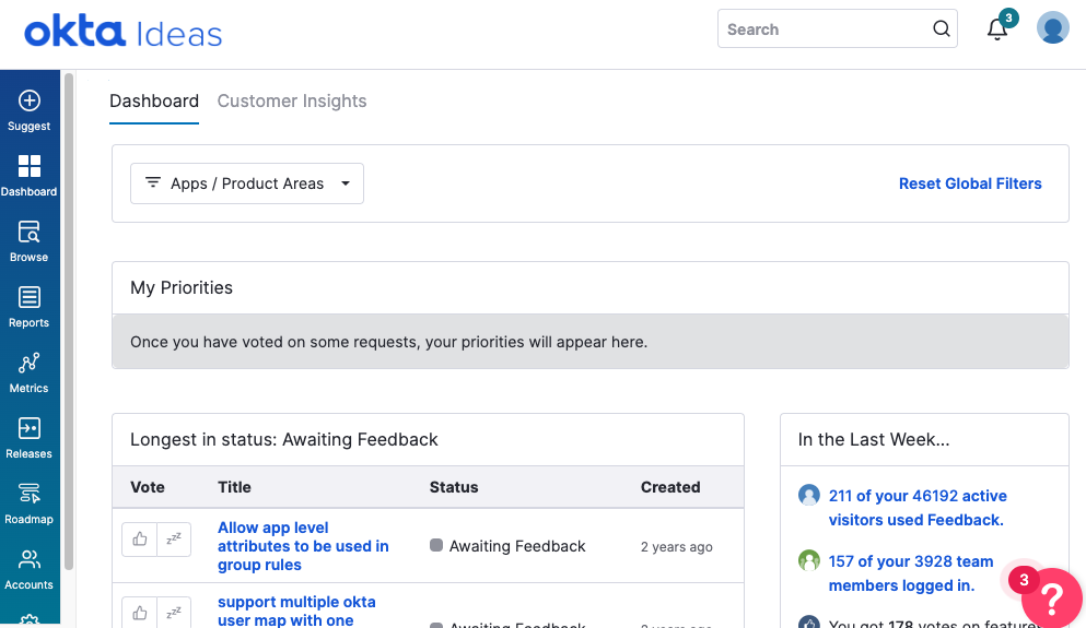 Okta Ideas Dashboard