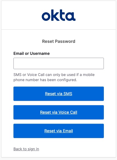 Reset Password Okta Classic Screenshot