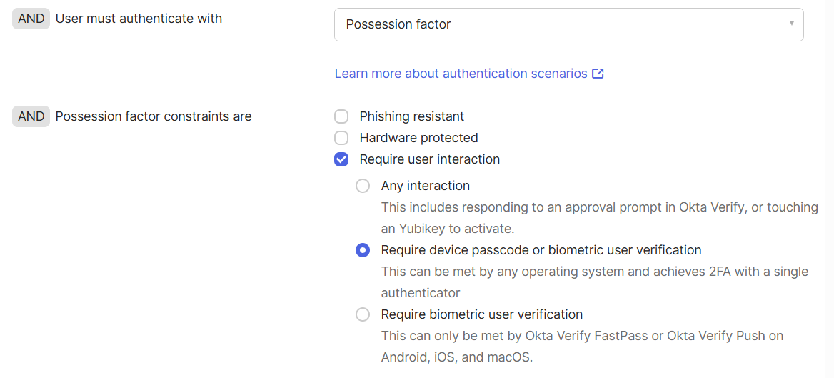 Authentication Policies Configuration