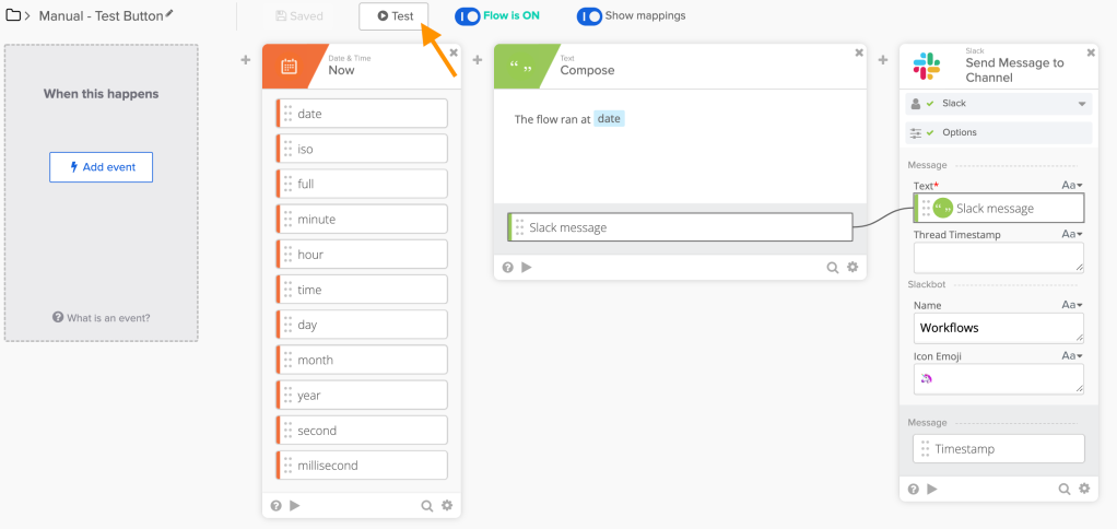 Running a flow via the Test button