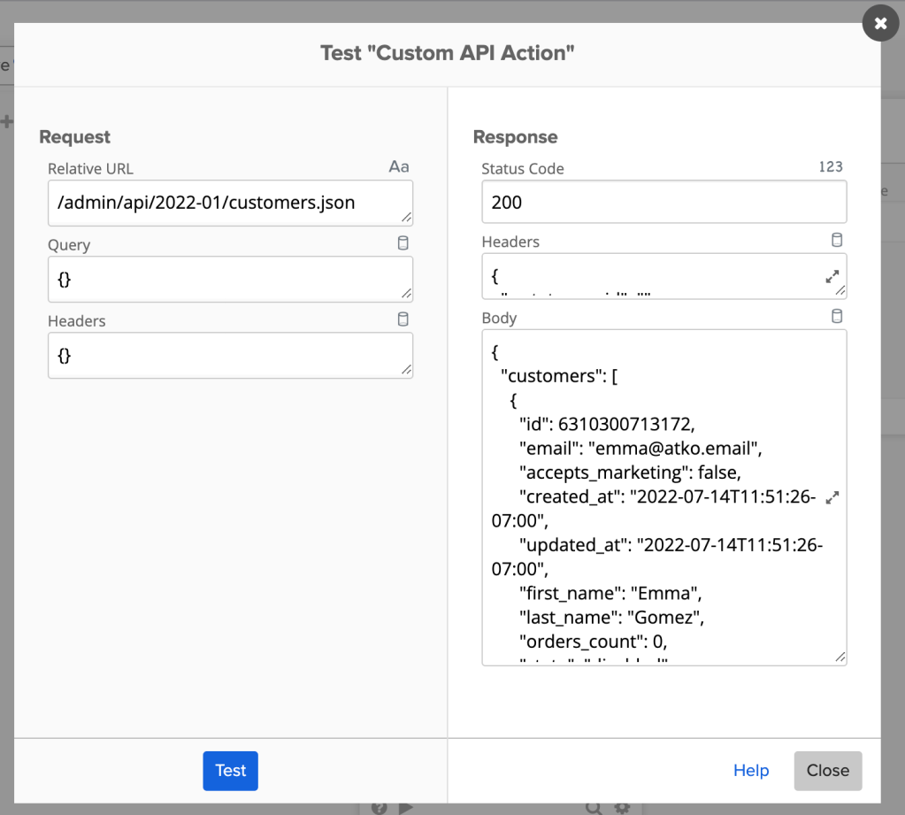 Test "Custom API Action"