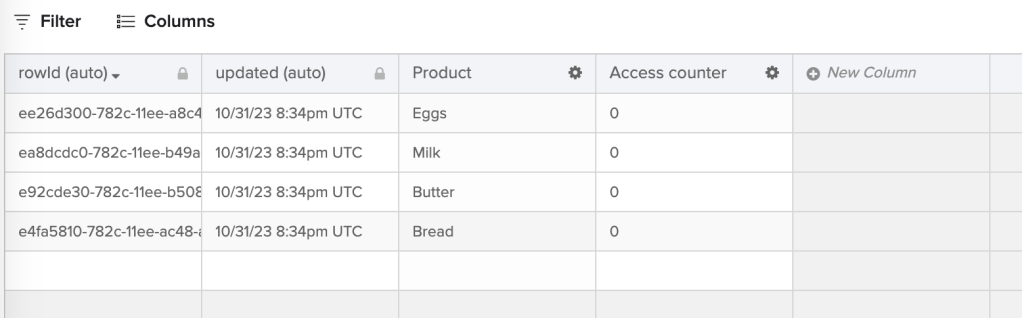 Workflows table