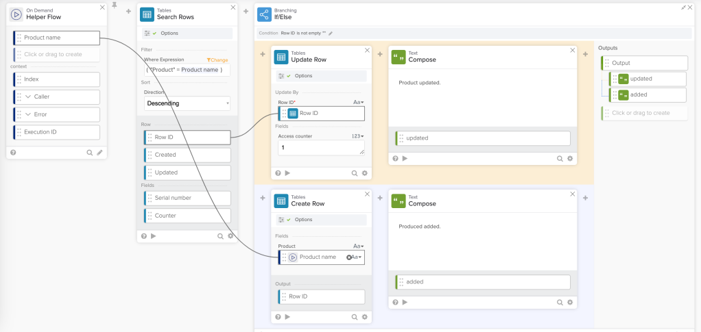 Update or create a record in a table flow