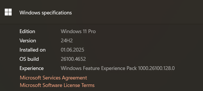 Screenshot of Example Windows Machine Specifications