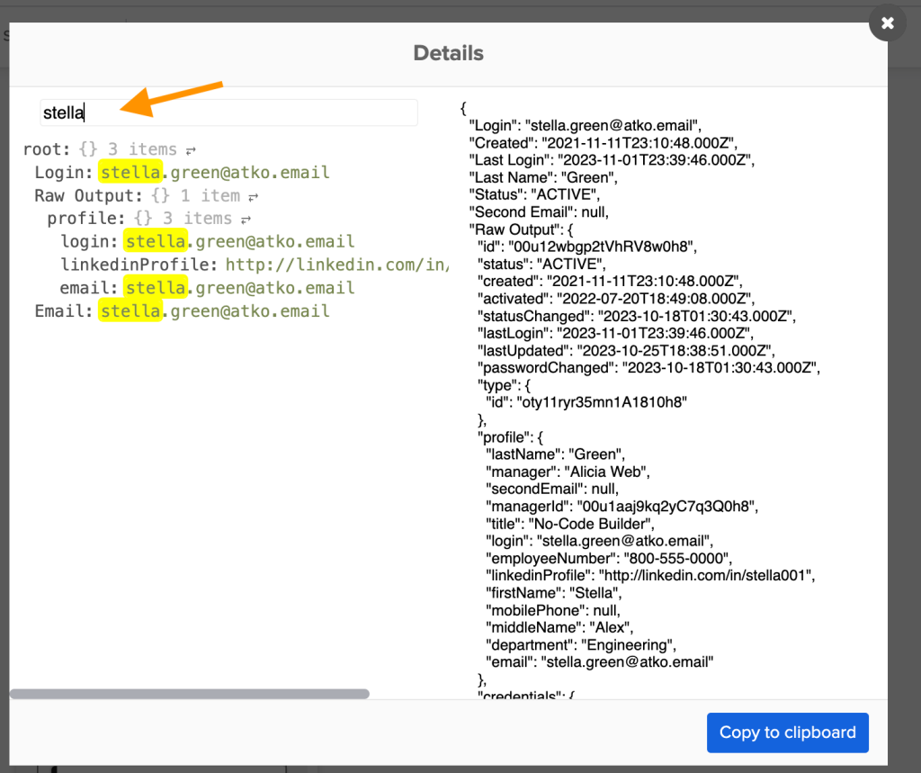 Searching card’s JSON response