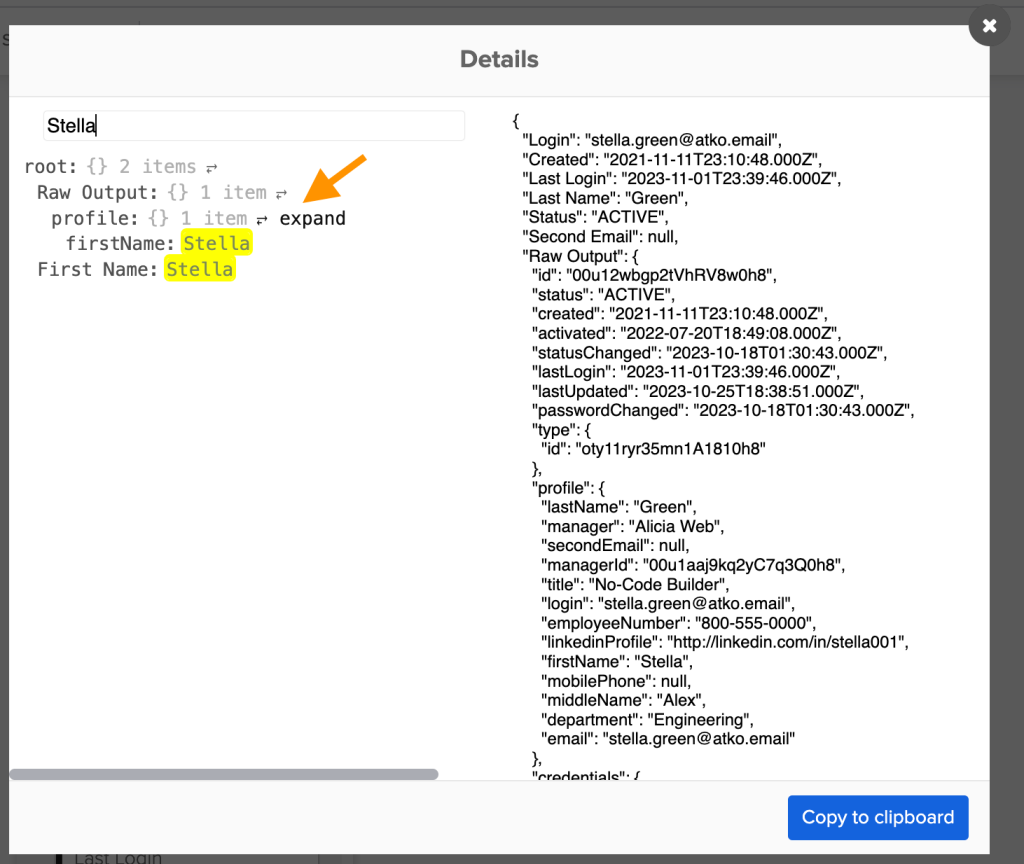 Searching card’s JSON result