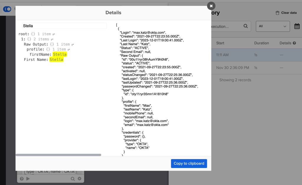Searching card’s JSON result