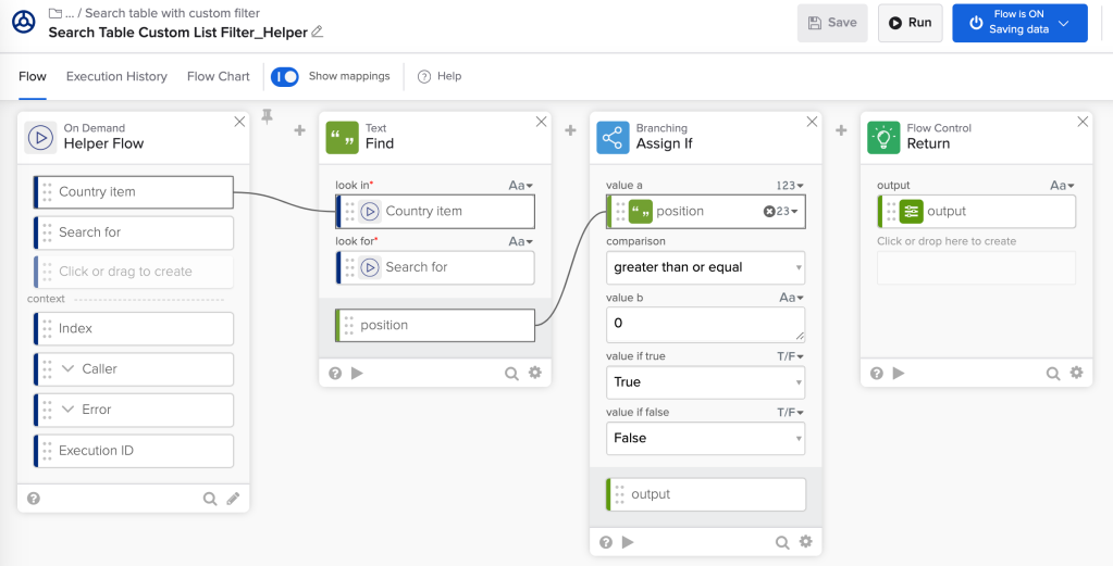 A flow to perform a custom filter (search)