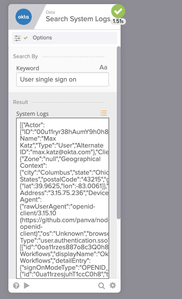 Search Systems Logs card