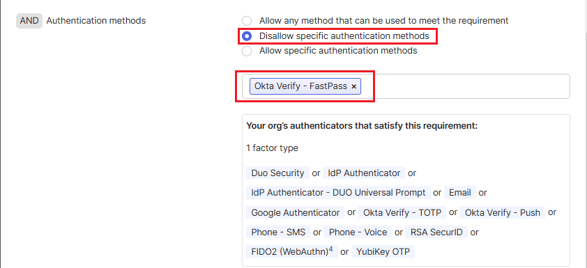 disallow specific authentication methods
