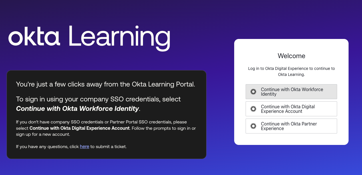 okta Learning Continue with Okta Workforce Identity