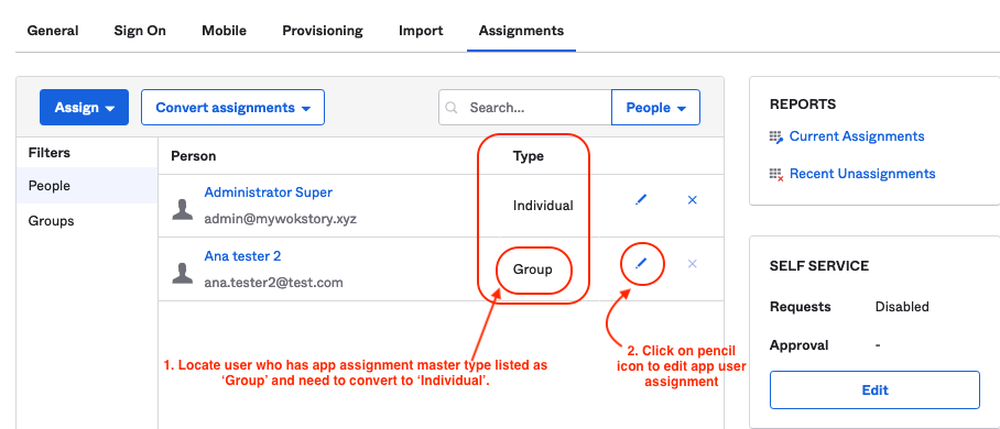 app user assignment with the Group type