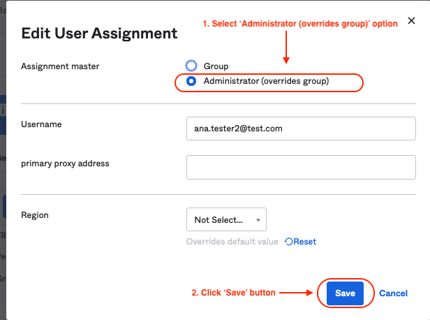 Edit User Assignment screen