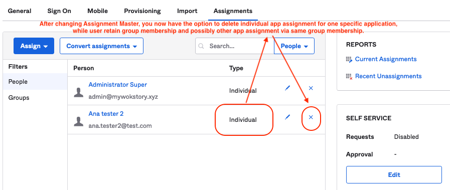 App user assignment Individual type